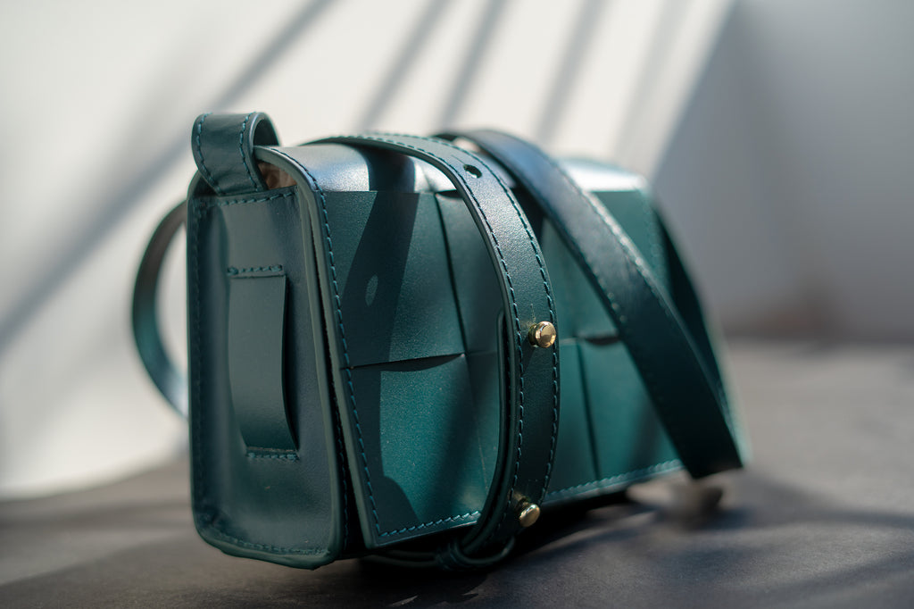 Aleo Matchbox Mini Cross Body Leather Bag - Malachite