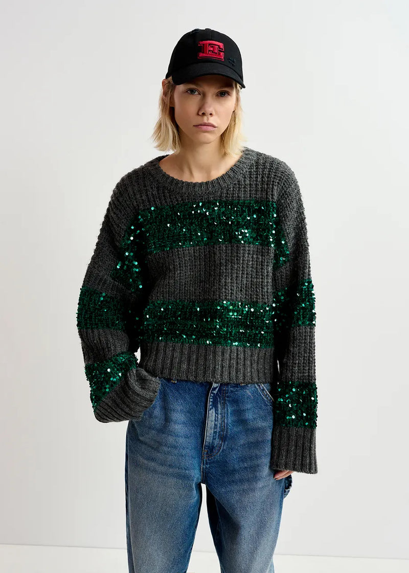 Essentiel Antwerp Group Sequin Sweater Grey Green Lulu M