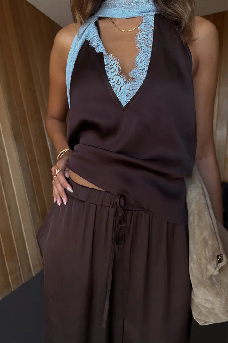 Never Fully Dressed Lace Top - Chocolate/Blue Lulu&M Never Fully Dressed Lace Top - Chocolate/Blue Lulu&M
