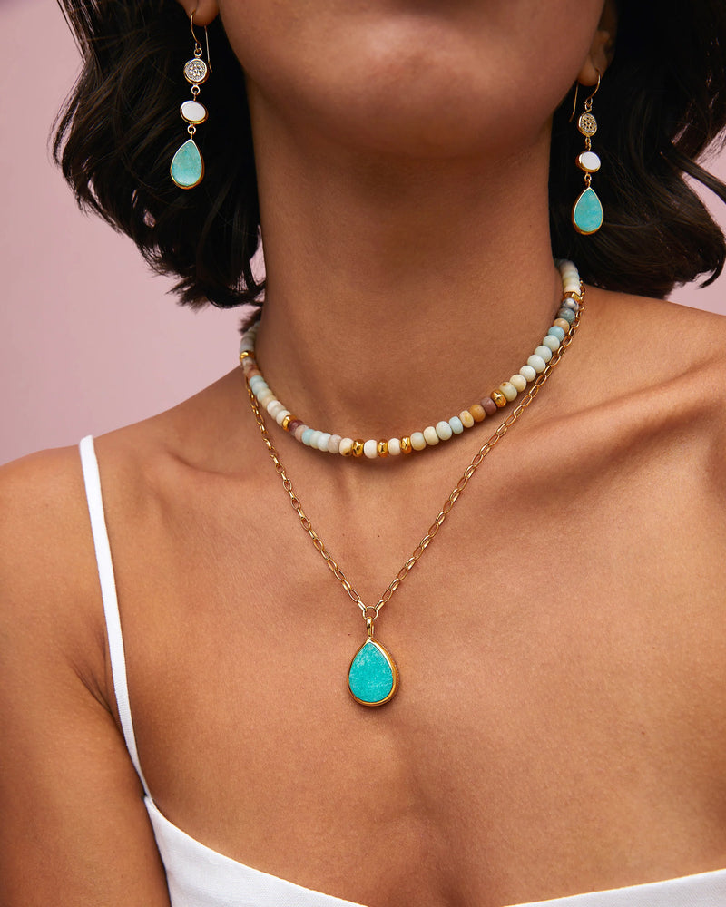 Anna Beck Amazonite and White Agate Triple Drop Earrings Gold