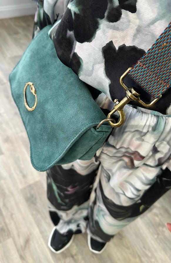 Sous Les Paves Mai Tai Green Suede Bag - Serpent