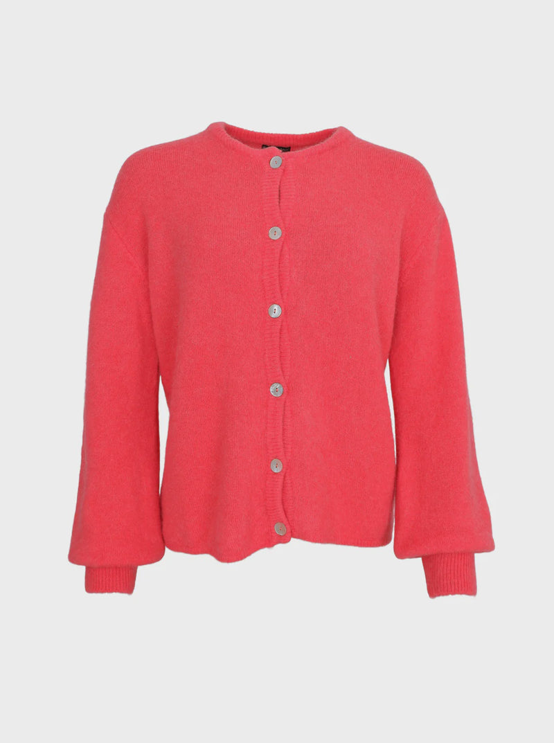Black Colour Bella Knit Cardigan - Coral Red
