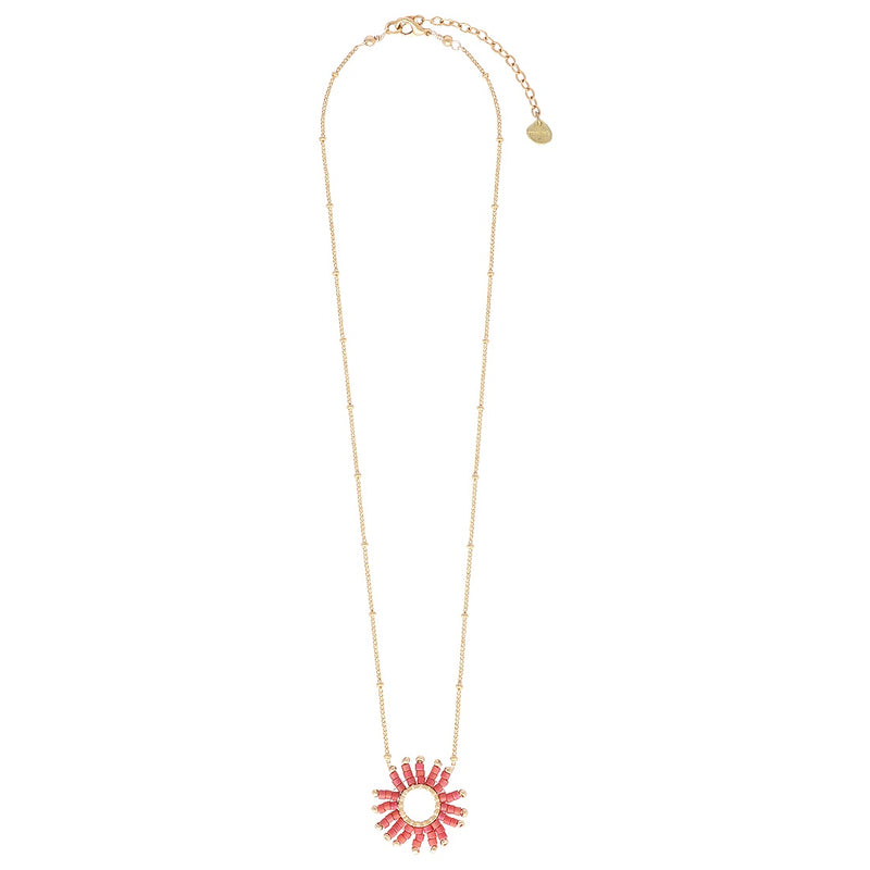 Mishky Fringe Sun Small Necklace - Coral/Gold