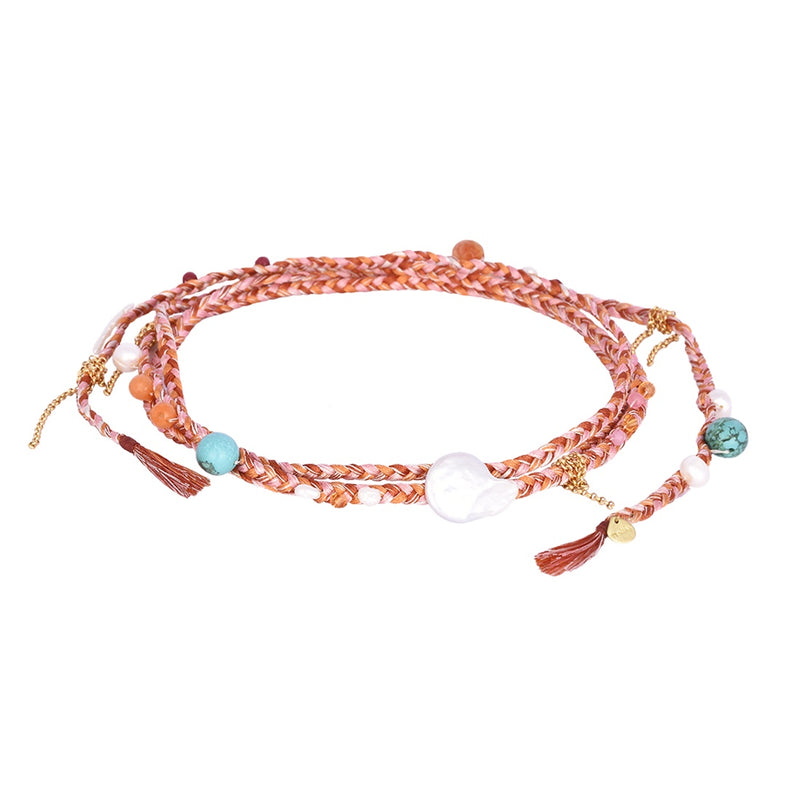 Mishky Trenza Long Necklace - Coral/Multi