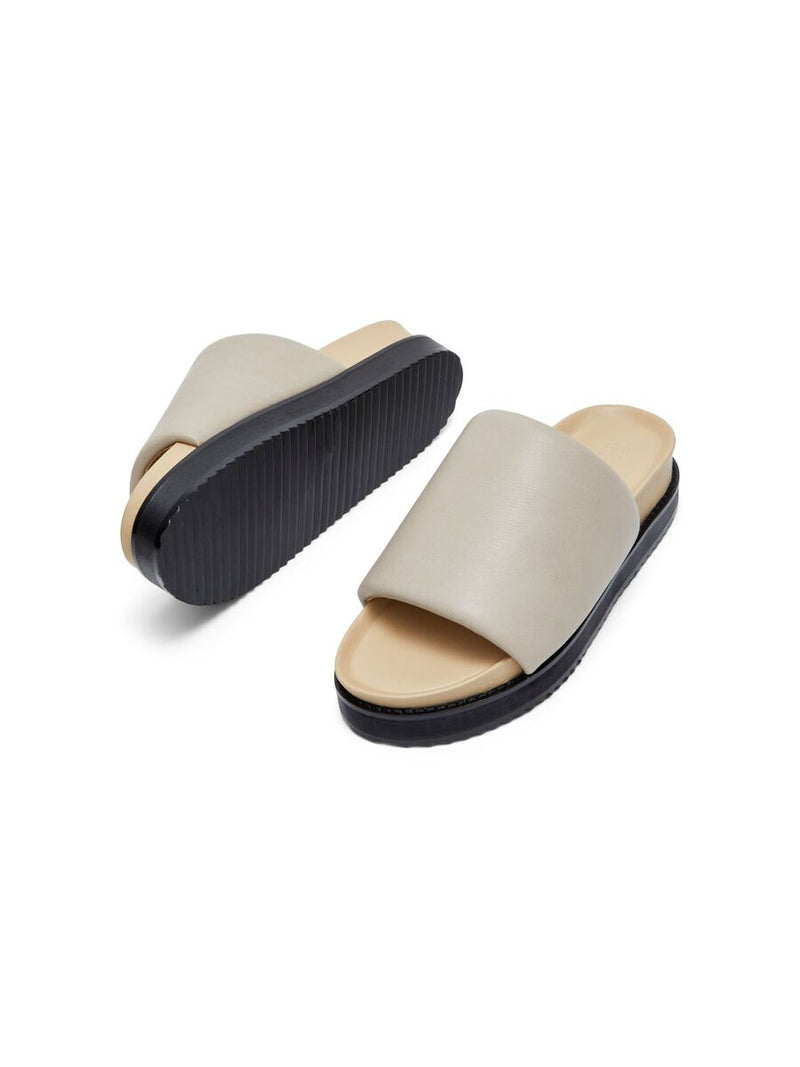 Selected Femme Leather Sliders - Chinchilla
