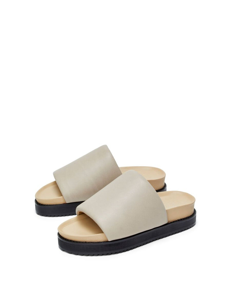 Selected Femme Leather Sliders - Chinchilla