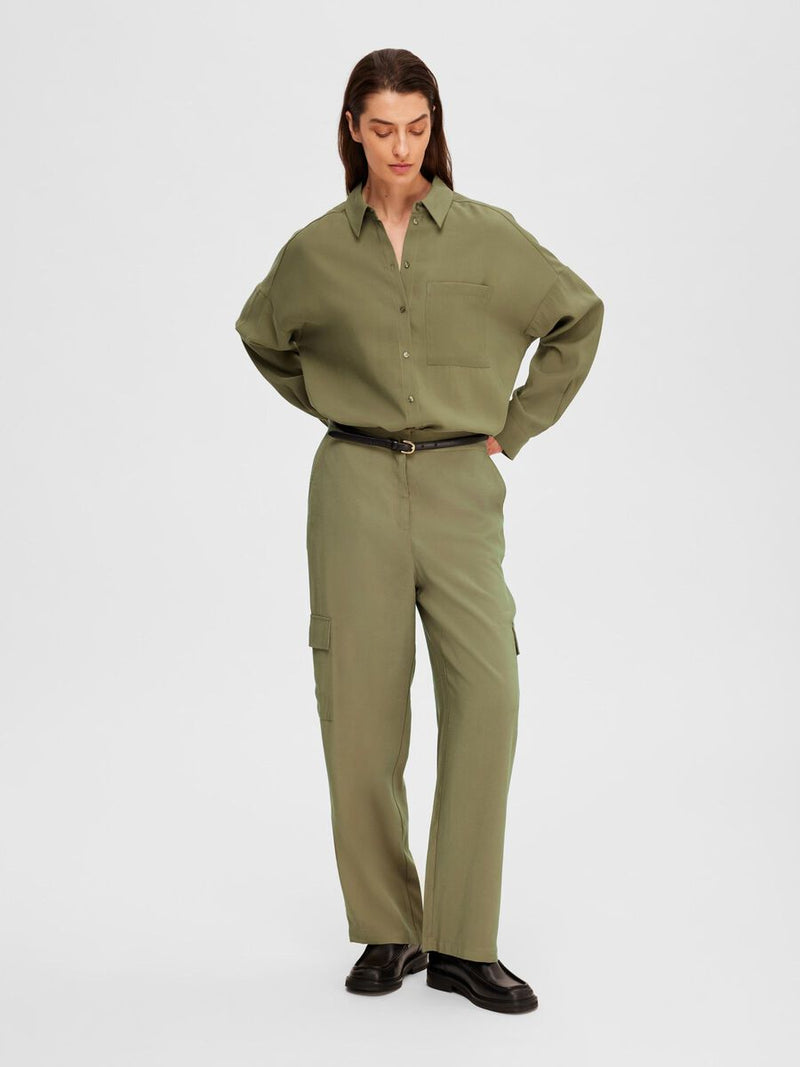 Selected Femme Emberly Tapered Cargo Trousers - Dusky Green