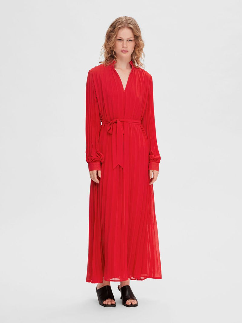 Selected Femme Darcie Pleated Maxi Dress - Ski Patrol Red