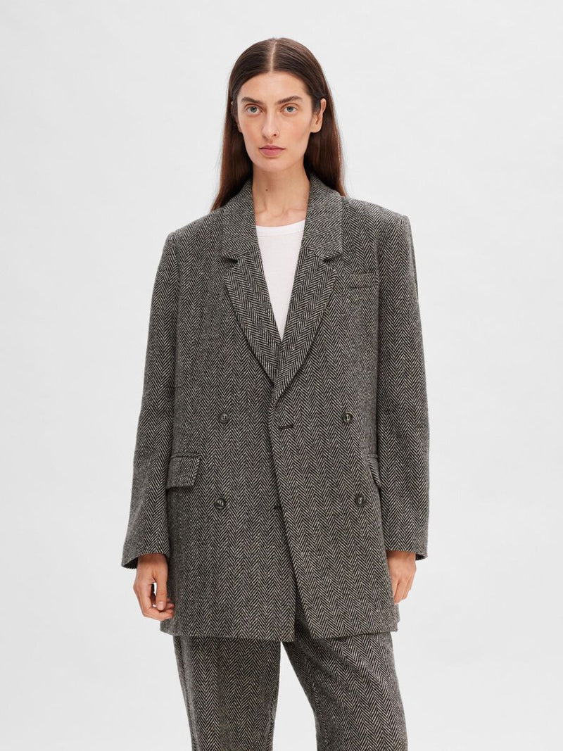 Selected Femme Hera Herringbone Jacket - Dark Grey