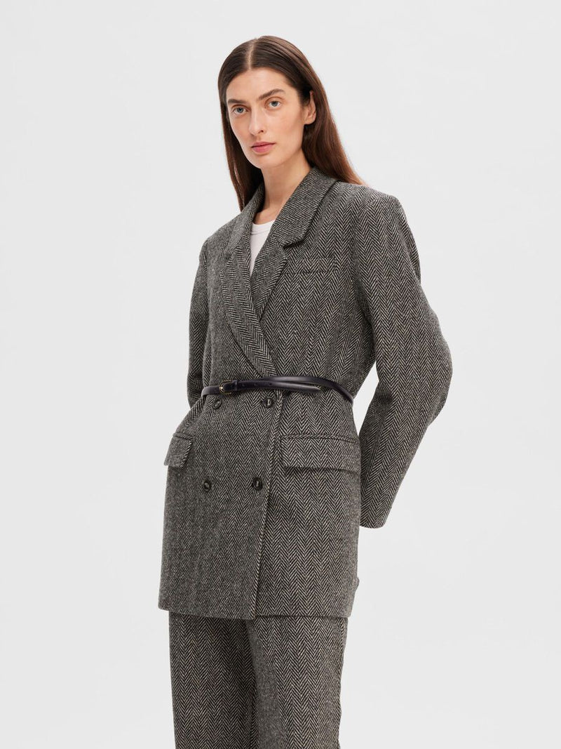 Selected Femme Hera Herringbone Jacket - Dark Grey