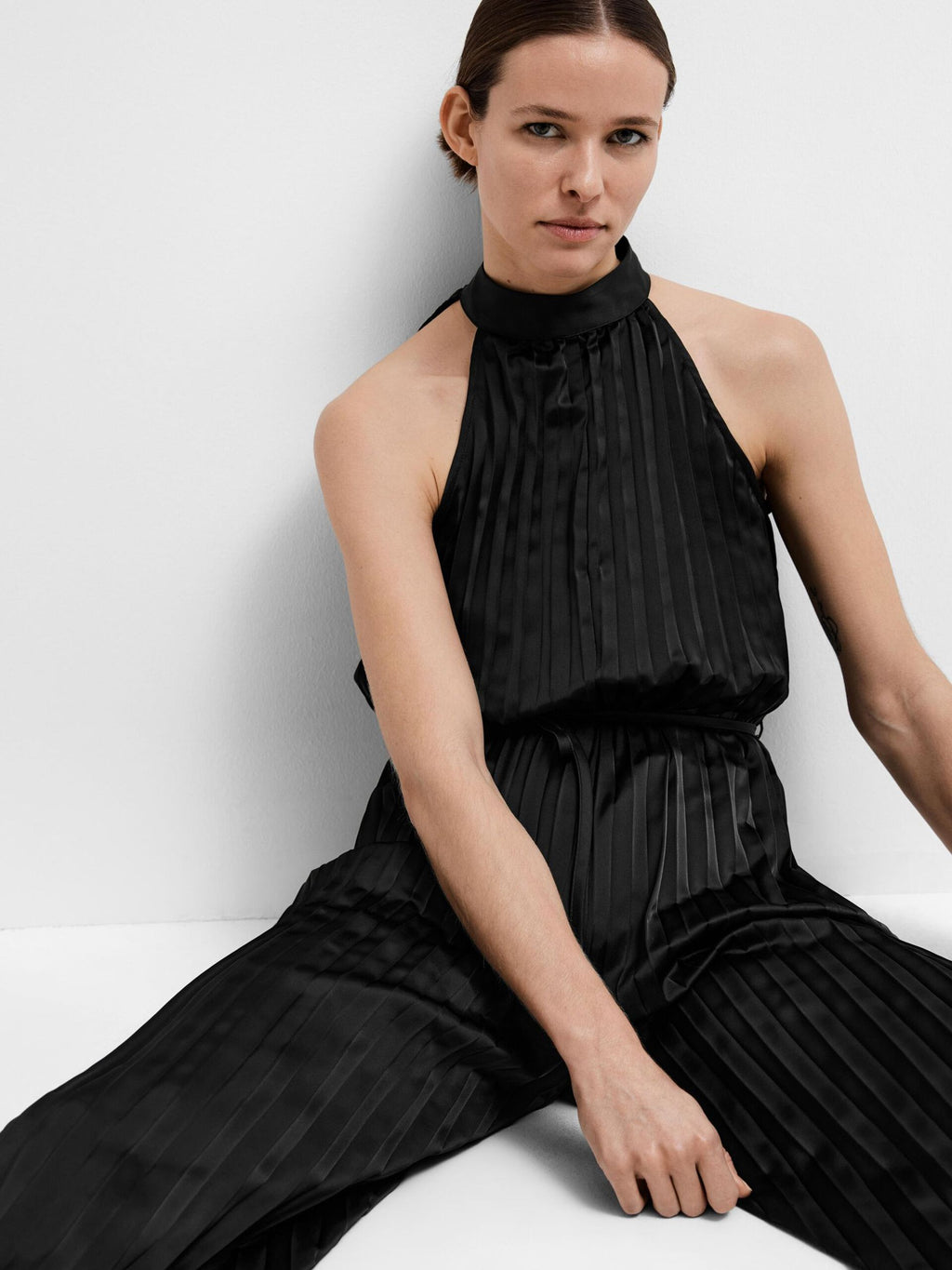 Selected Femme Zenia Plisse Pleated  Jumpsuit - Black