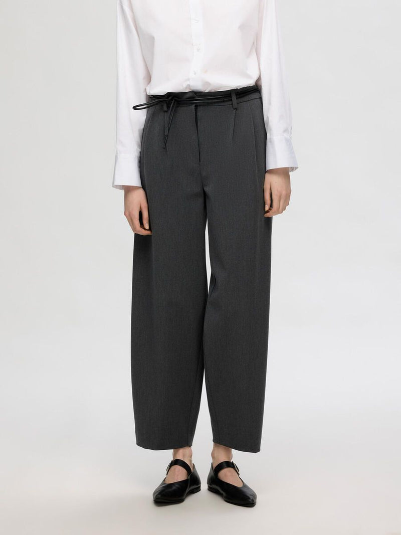 Selected Femme Piya High Waisted Barrel Pant - Dark Grey