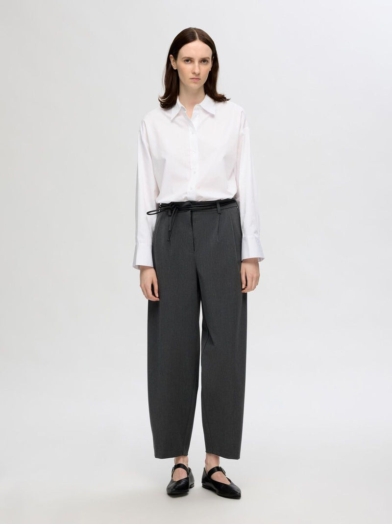 Selected Femme Piya High Waisted Barrel Pant - Dark Grey