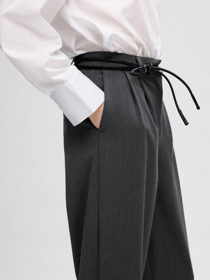 Selected Femme Piya High Waisted Barrel Pant - Dark Grey