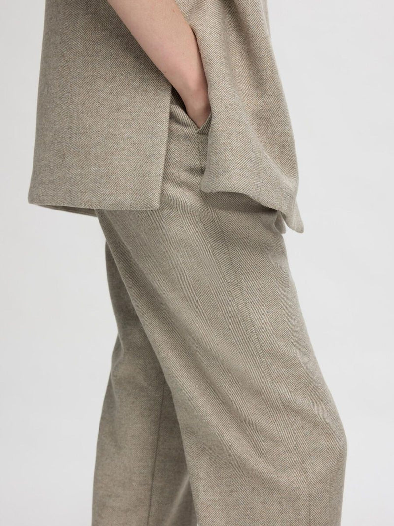 Selected Femme Vivie Straight Leg Trouser - Sandshell/Herringbone