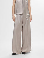 Selected Femme Selene Extra Wide Satin Trousers - Dove