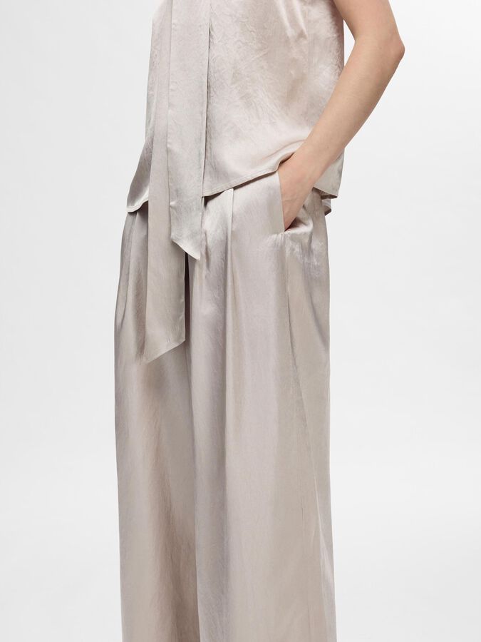 Selected Femme Selene Extra Wide Satin Trousers - Dove