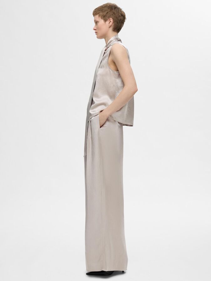 Selected Femme Selene Extra Wide Satin Trousers - Dove