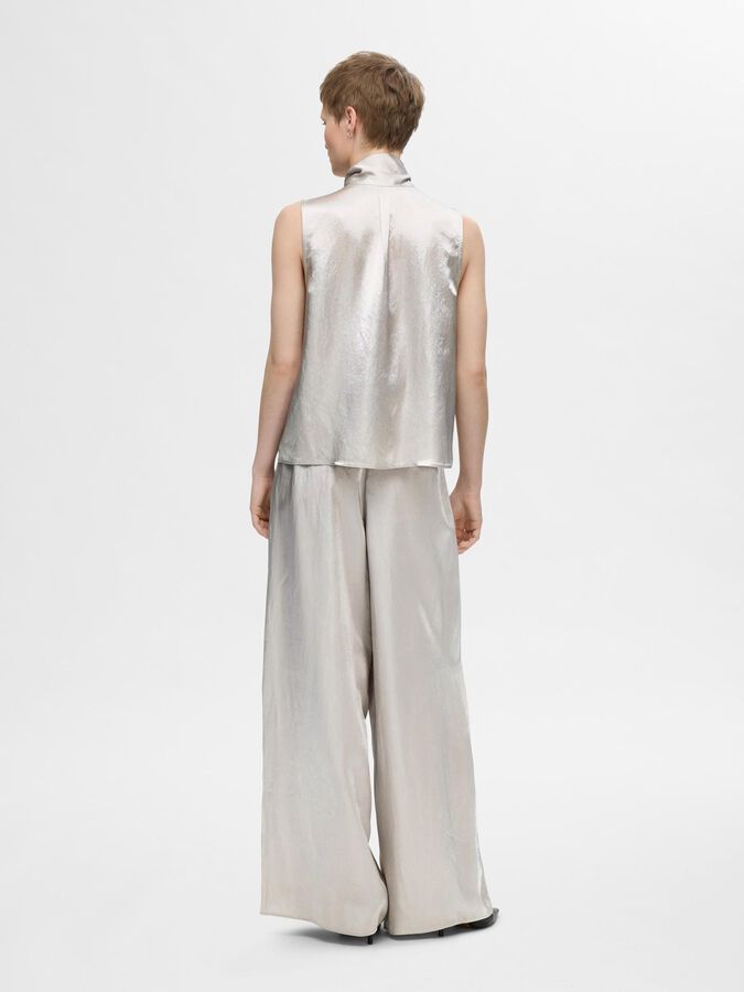 Selected Femme Selene Satin Bow Neck Top - Dove