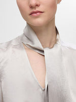 Selected Femme Selene Satin Bow Neck Top - Dove