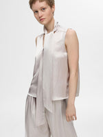 Selected Femme Selene Satin Bow Neck Top - Dove