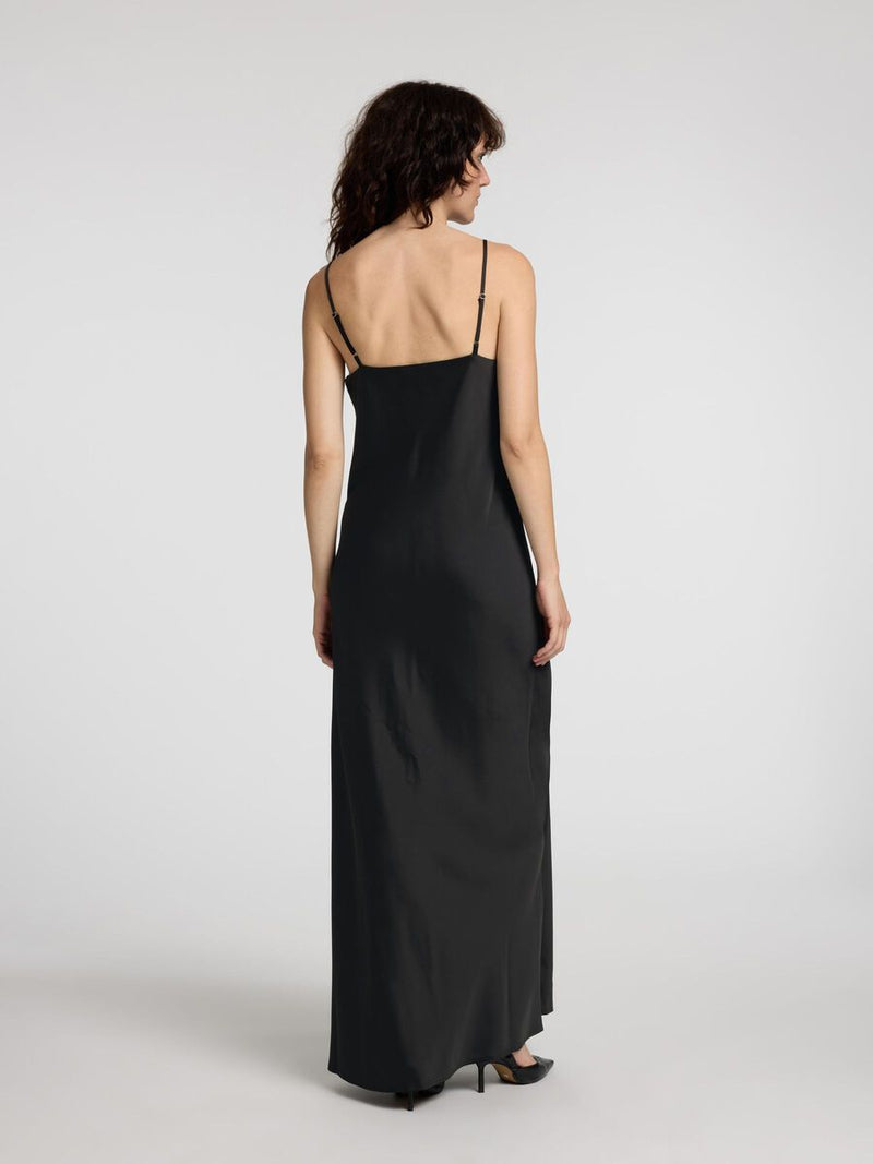 Selected Femme Alena Satin Lace Slip Dress - Black