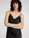 Selected Femme Alena Satin Lace Slip Dress - Black