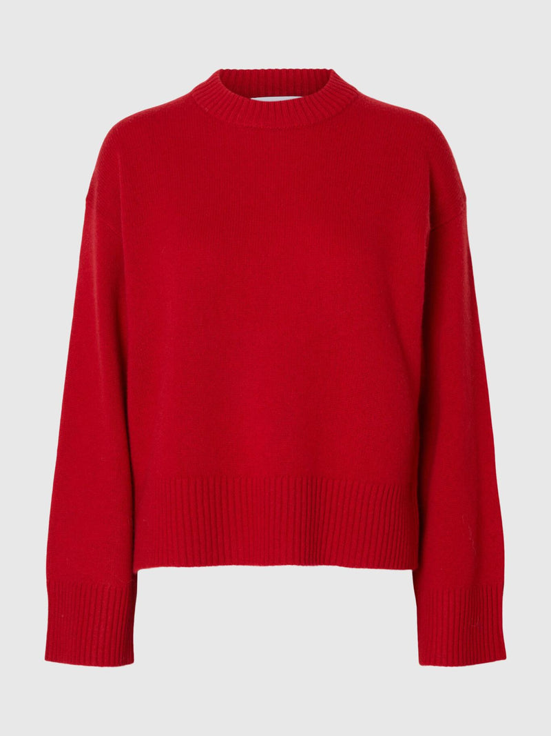 Selected Femme Cille Cashmere Blend Knit Pullover - Equestrian Red