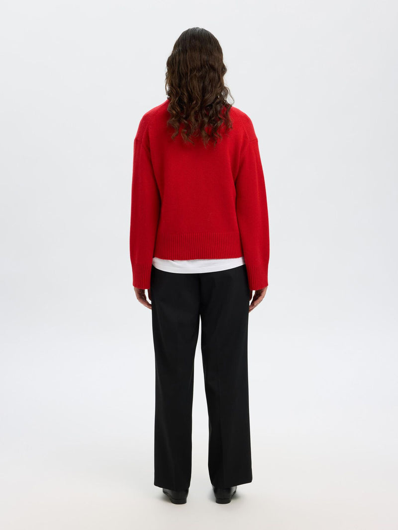 Selected Femme Cille Cashmere Blend Knit Pullover - Equestrian Red