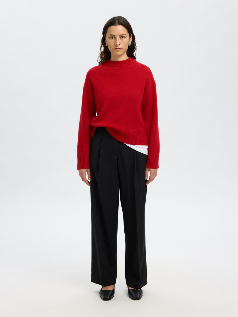 Selected Femme Cille Cashmere Blend Knit Pullover - Equestrian Red