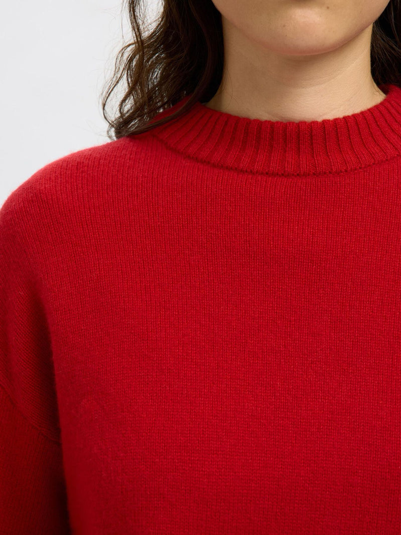 Selected Femme Cille Cashmere Blend Knit Pullover - Equestrian Red