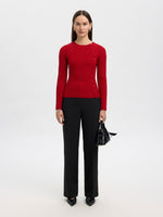 Selected Femme Helen Long Sleeve Button Knit - Equestrian Red