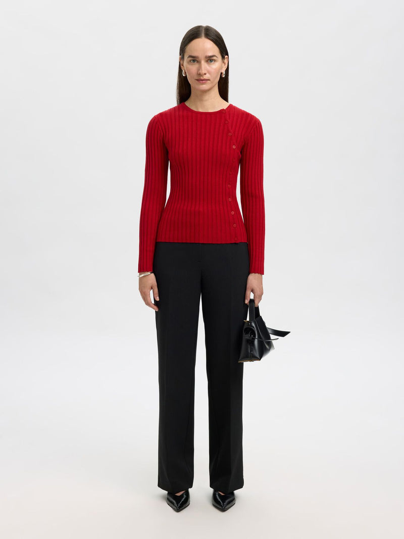 Selected Femme Helen Long Sleeve Button Knit - Equestrian Red
