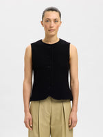 Selected Femme Darla Wool Knit Button Vest - Black