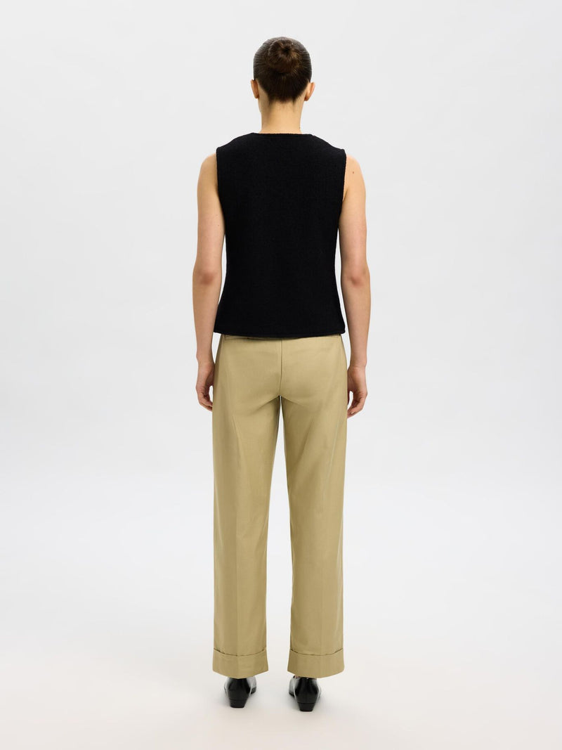 Selected Femme Darla Wool Knit Button Vest - Black