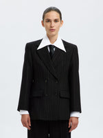 Selected Femme Malia Manteco Blazer - Black Pinstripe