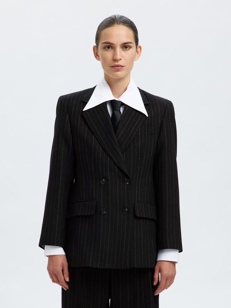 Selected Femme Malia Manteco Blazer - Black Pinstripe