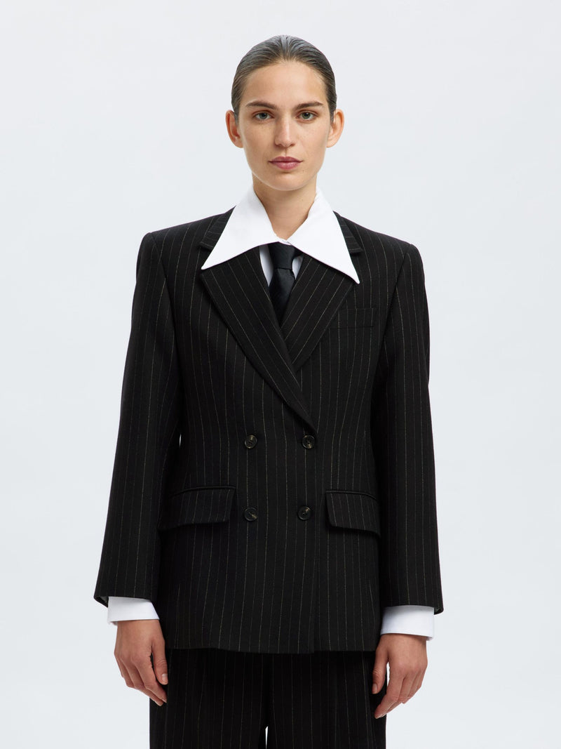 Selected Femme Malia Manteco Blazer - Black Pinstripe