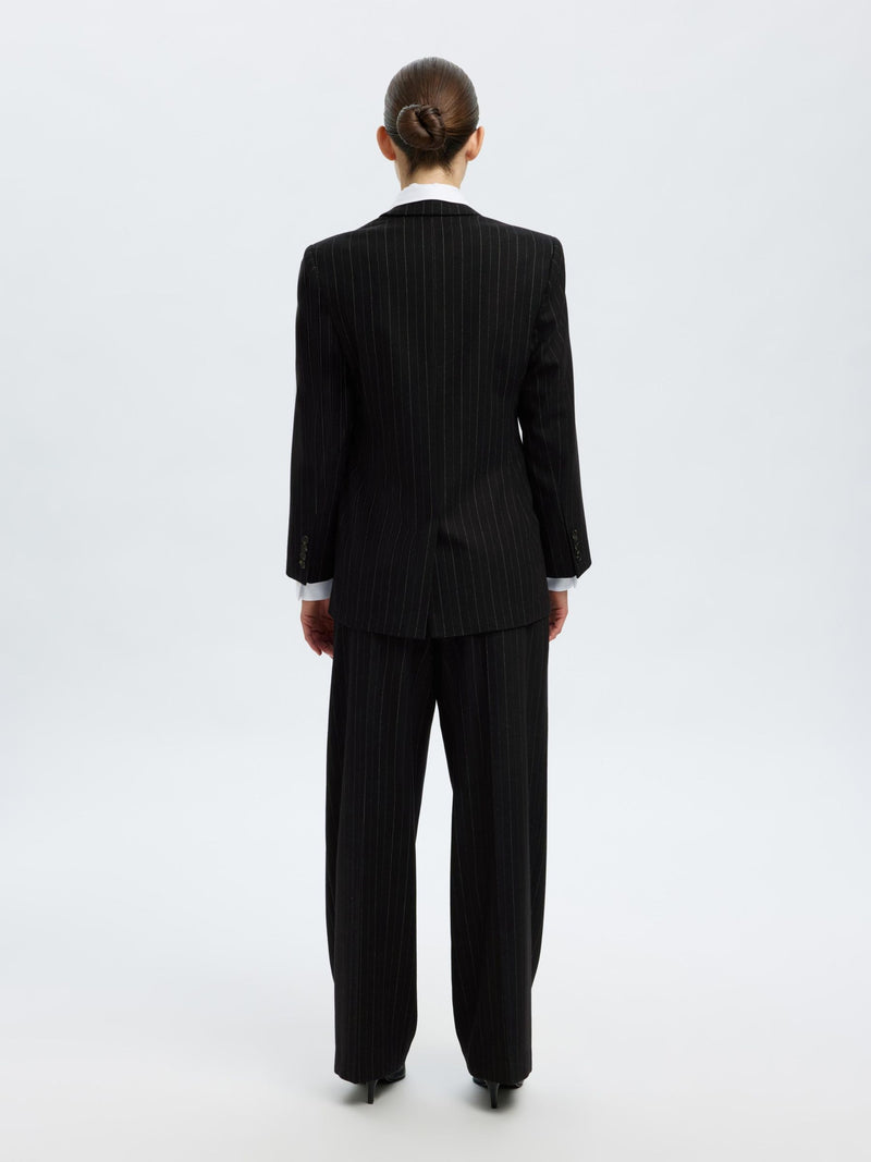 Selected Femme Malia Manteco Blazer - Black Pinstripe
