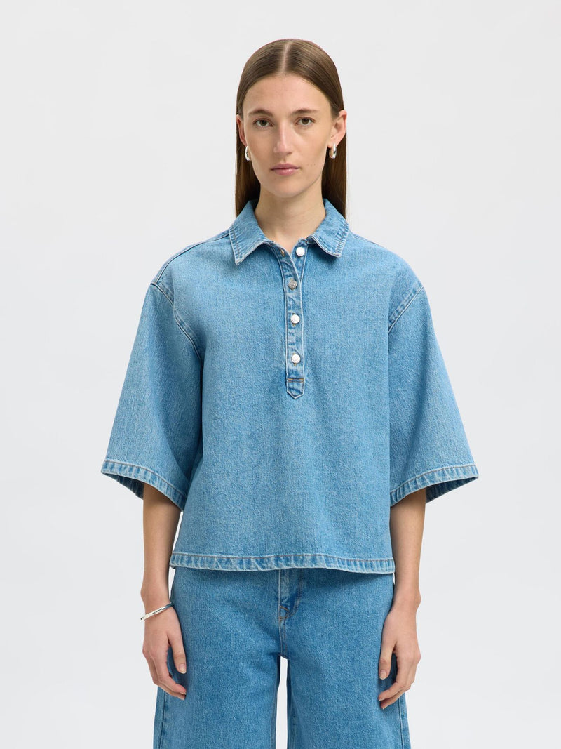 Selected Femme Liva Kori Denim Shirt - Light Blue Denim