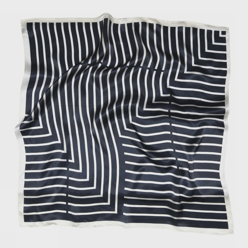 Sneakyfox Lines Silk Scarf -  Navy