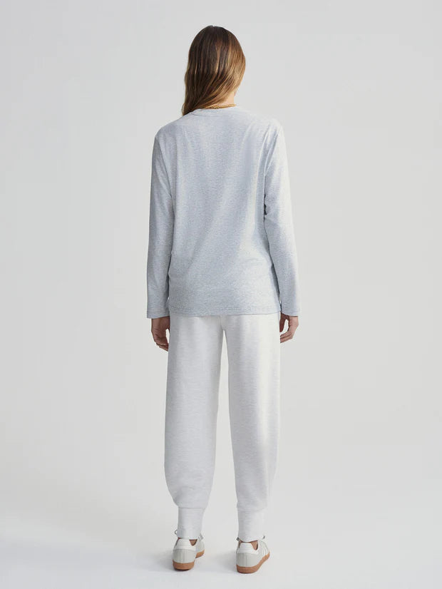 Varley Leah Long Sleeve Boyfriend Tee - Light Grey Marl