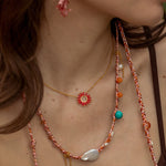 Mishky Fringe Sun Small Necklace - Coral/Gold