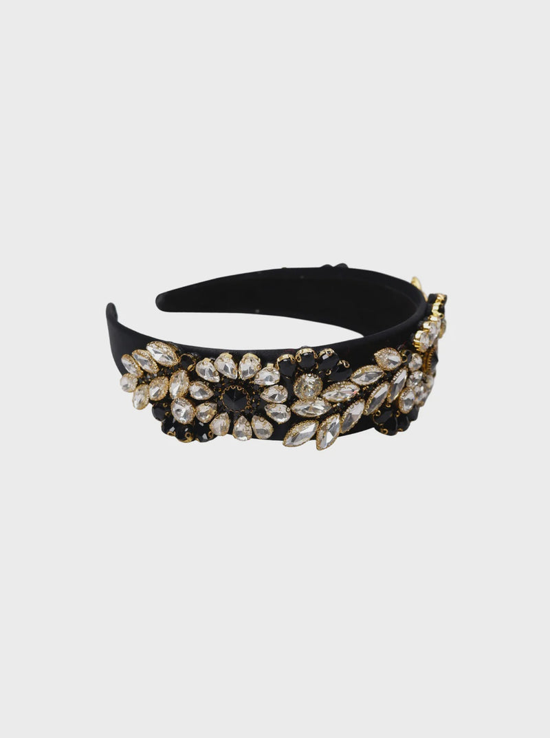 Black Colour Daphne Rhinestone Headband - Black