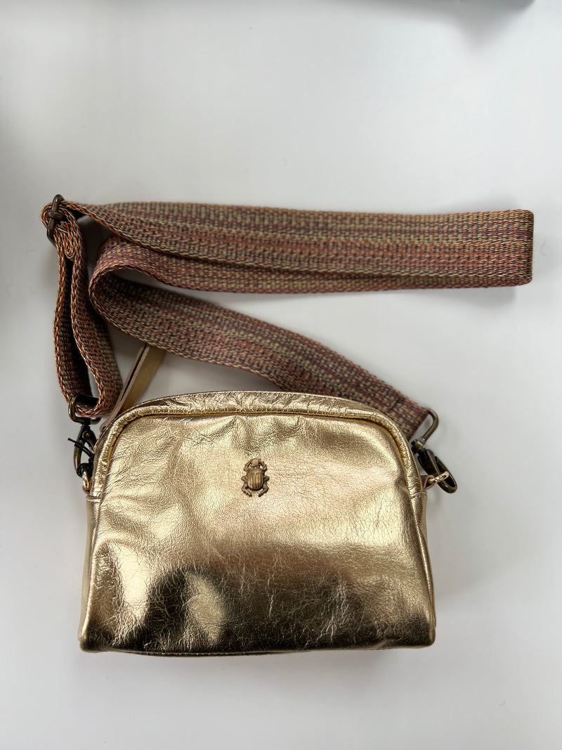 Sous Les Paves Peps Gold Leather Bag - Scarab