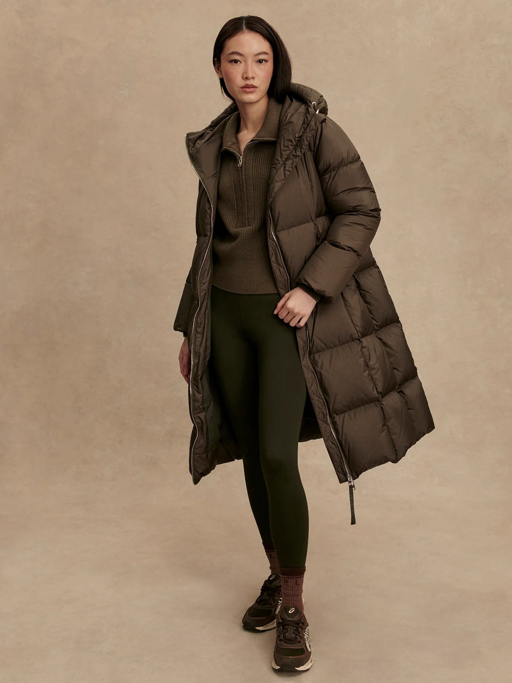 Varley Katya Long Down Puffer Coat - Dark Olive Metallic
