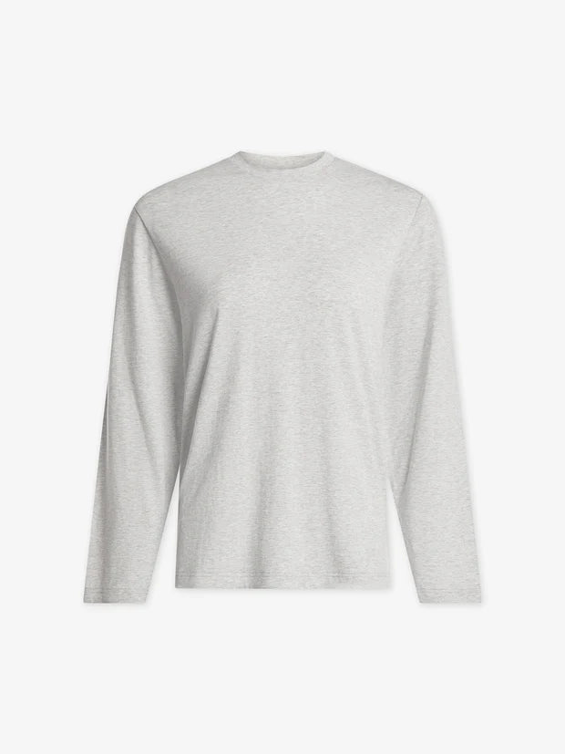 Varley Leah Long Sleeve Boyfriend Tee - Light Grey Marl
