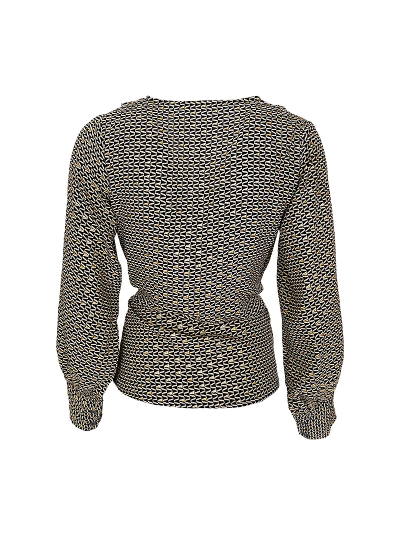 Black Colour Luna Wrap Blouse - Black Grace