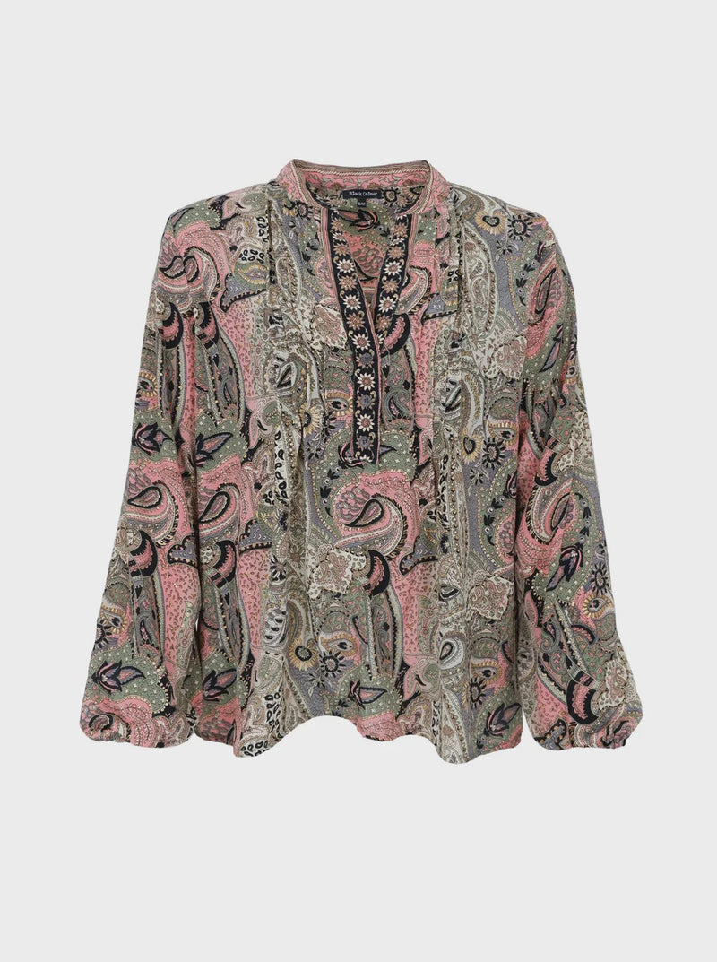 Black Colour Luna Pleat Blouse - Cashmere Green