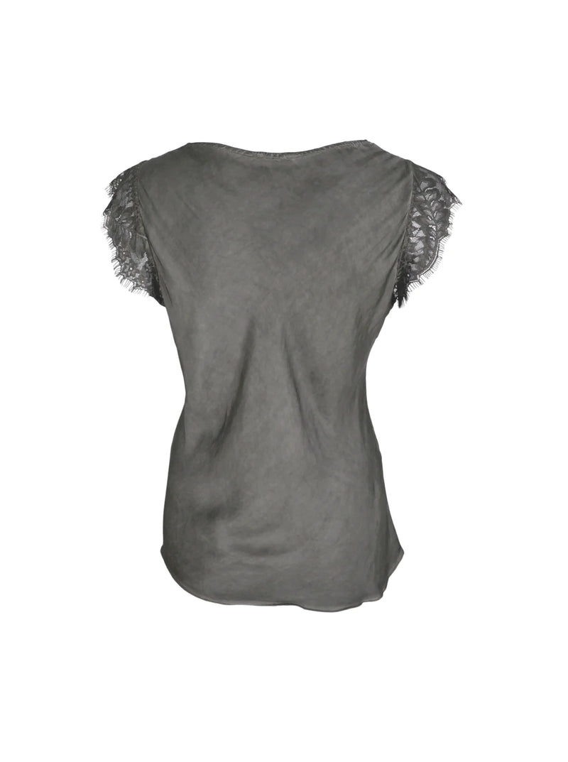 Black Colour Billy Lace Top Vintage Dyed - Grey